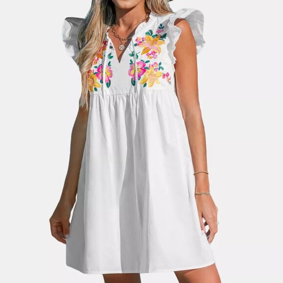 Cupshe Flutter & Floral Split Neck Mini Dress - Picture 2 of 5